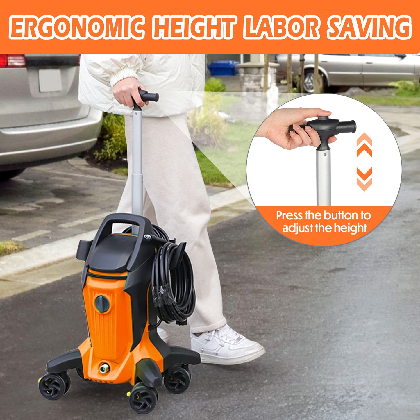 Birtechway Electric Pressure Washer 4000 PSI with Telescopic Handle Orange